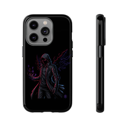 Dark Hoodie Shadow Warrior Phone Case – Protective Tough Case with Neon Winged Grim Reaper Design