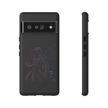 Dark Hoodie Shadow Warrior Phone Case – Protective Tough Case with Neon Winged Grim Reaper Design