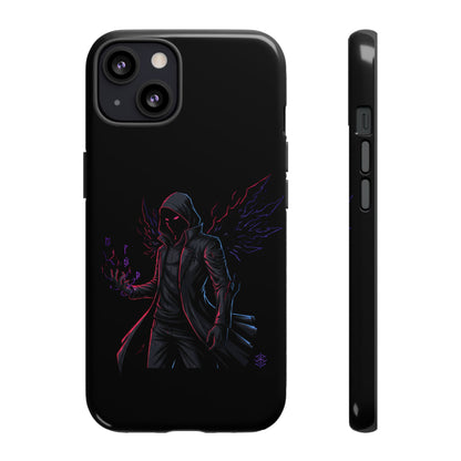 Dark Hoodie Shadow Warrior Phone Case – Protective Tough Case with Neon Winged Grim Reaper Design