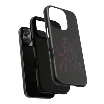Dark Hoodie Shadow Warrior Phone Case – Protective Tough Case with Neon Winged Grim Reaper Design