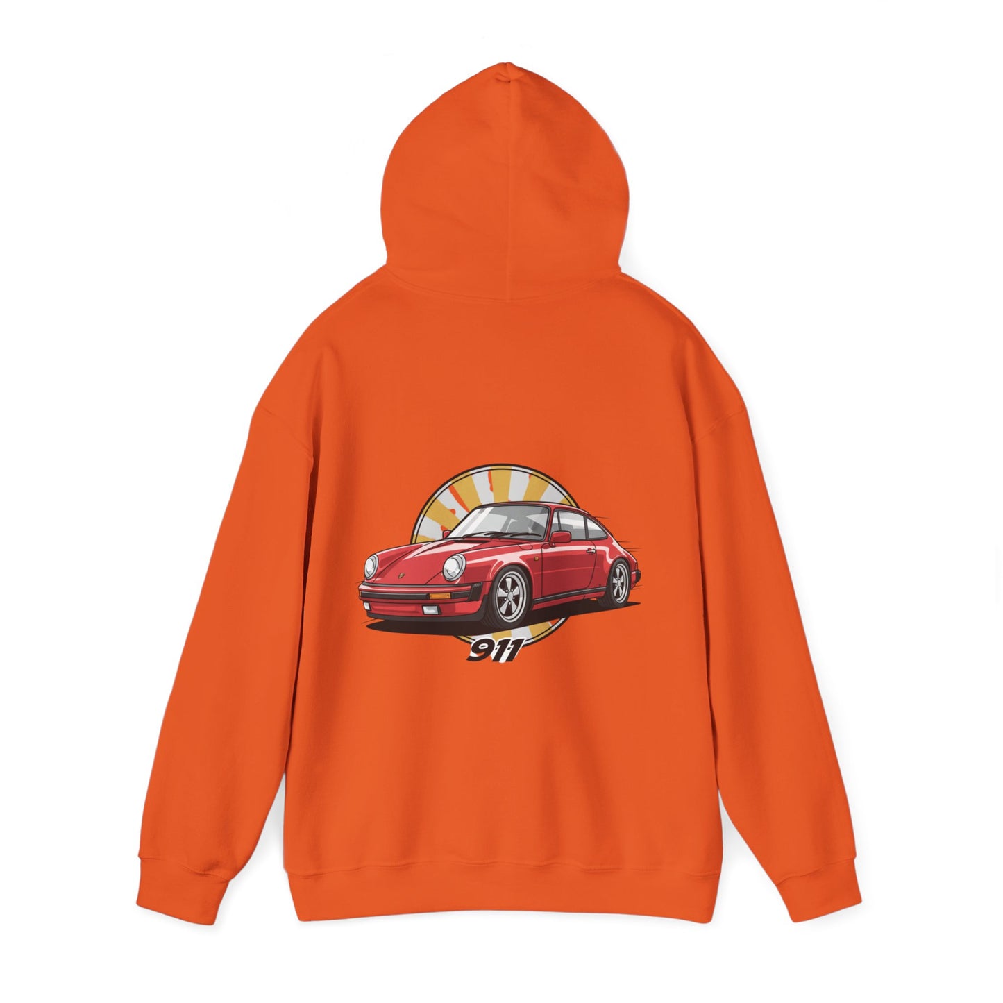 Porsche 911 Red Sports Car Hoodie — Retro Sunrise Racing Graphic