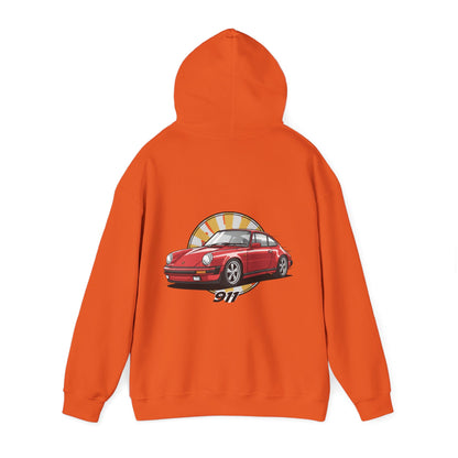 Porsche 911 Red Sports Car Hoodie — Retro Sunrise Racing Graphic