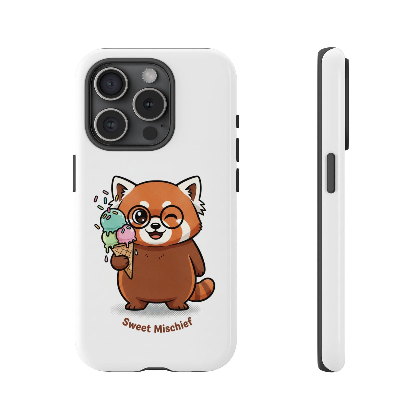 Red Panda Phone Case — "Sweet Mischief" Cute Ice Cream Kawaii Protective Cover