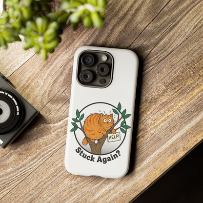 Phone Case - 'Stuck Again?' Cat in Tree Cute Protective iPhone Cover