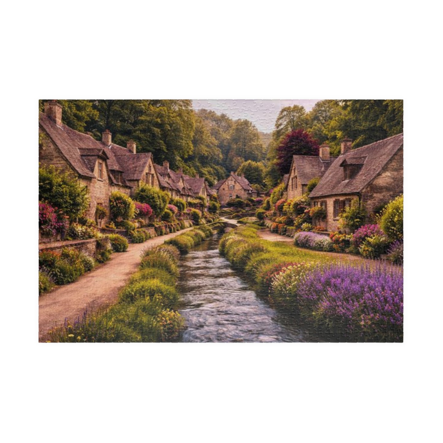Cottage River Lane Jigsaw Puzzle — Scenic Village Landscape Puzzle (110/252/520/1014 pcs)