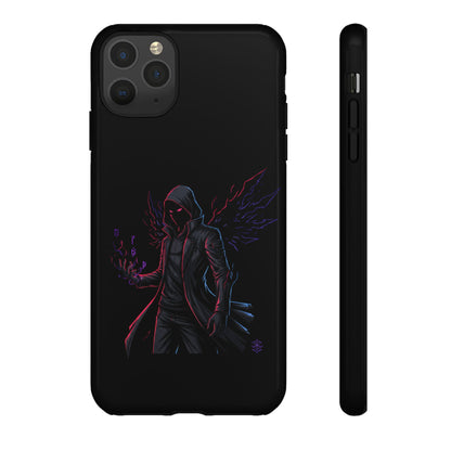 Dark Hoodie Shadow Warrior Phone Case – Protective Tough Case with Neon Winged Grim Reaper Design